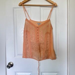 American Eagle Outfitters Peach Embroidered Boho Tank